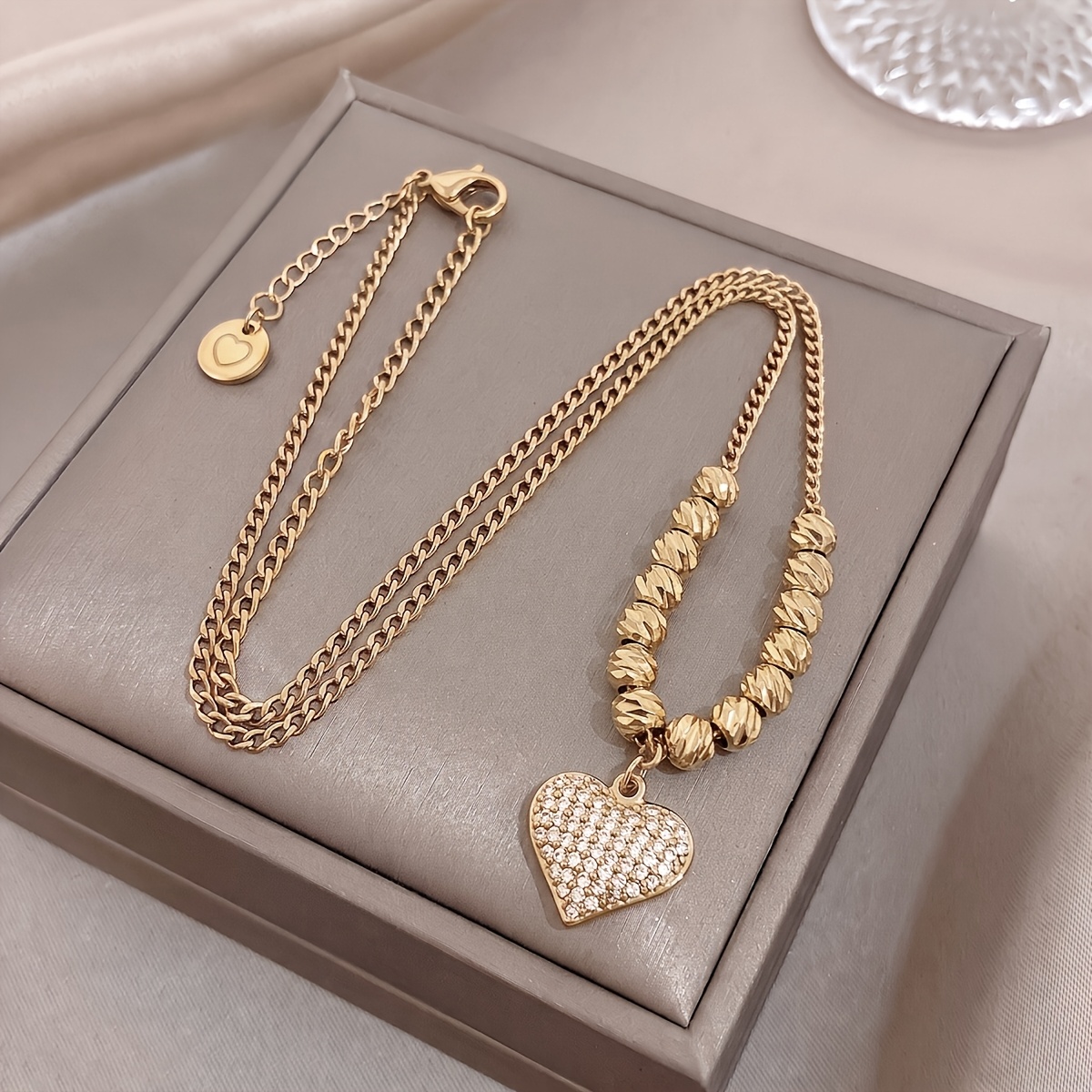 2pcs Elegant 18K Gold Plated Heart Bracelet & Necklace Set, Romantic Gift
